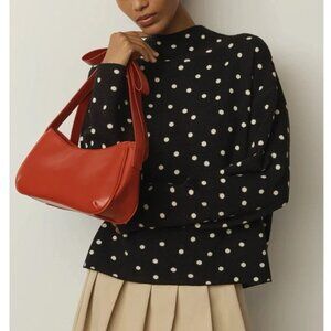 Anthropologie Maeve Carys Mock Neck Sweater Polka Dots Carbon Black XS